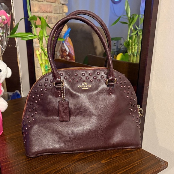 Coach Cora Domed Studded Crossgrain BurgundyLeather Satchel...